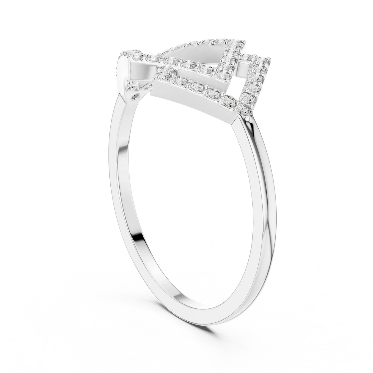 Geometric Kite Double Chevron Pavé Moissanite Ring in white 925 sterling silver, view 1