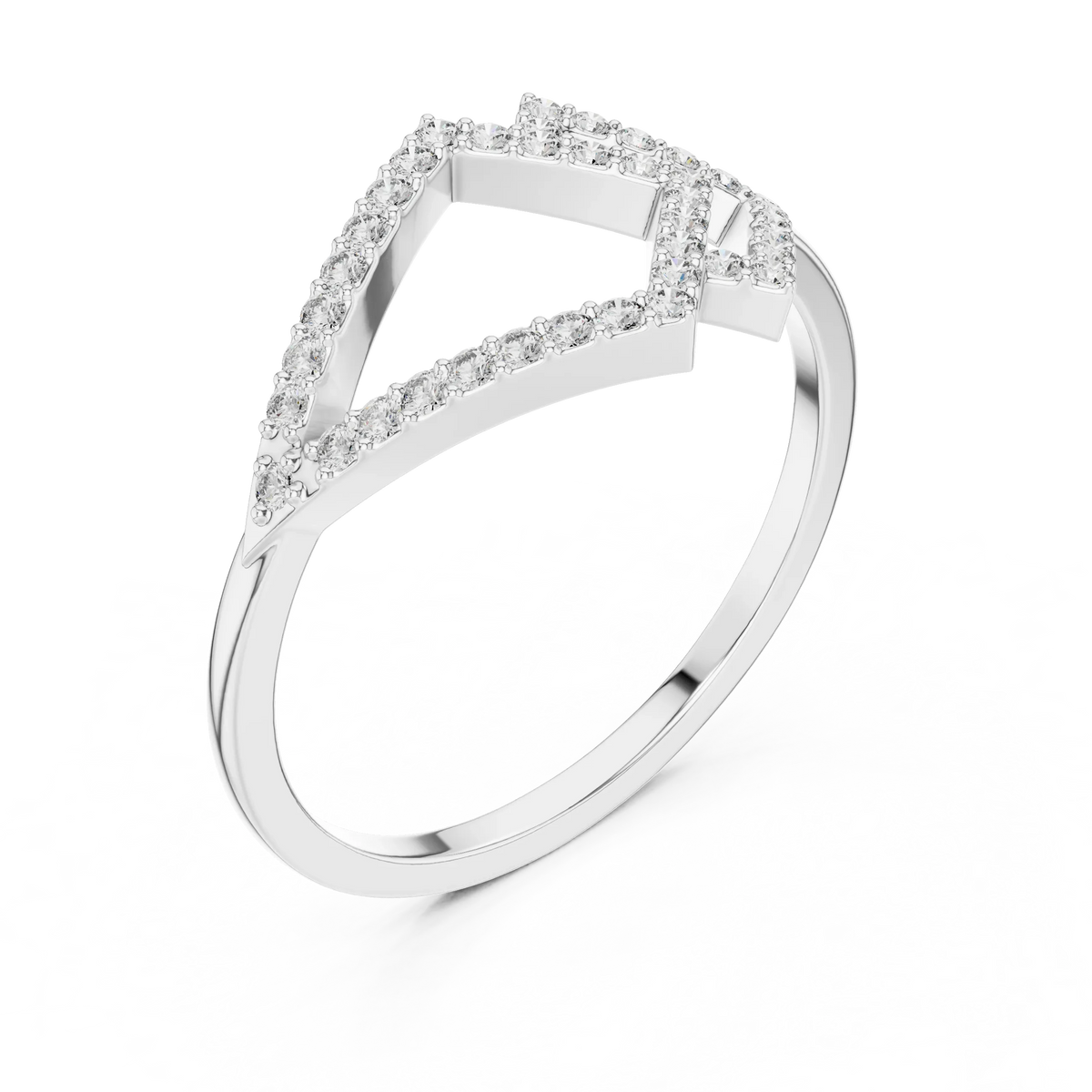 Geometric Kite Double Chevron Pavé Moissanite Ring in white 925 sterling silver, view 2