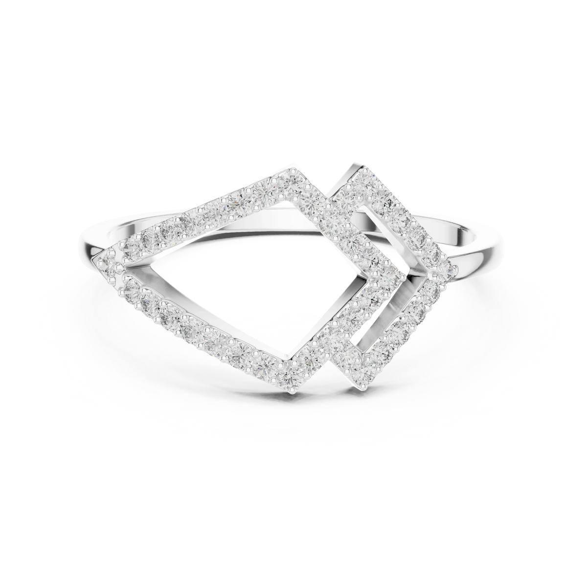 Geometric Kite Double Chevron Pavé Moissanite Ring in white 925 sterling silver, view 4