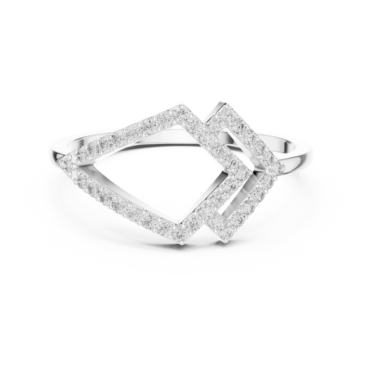 Geometric Kite Double Chevron Pavé Moissanite Ring in white 925 sterling silver, view 4