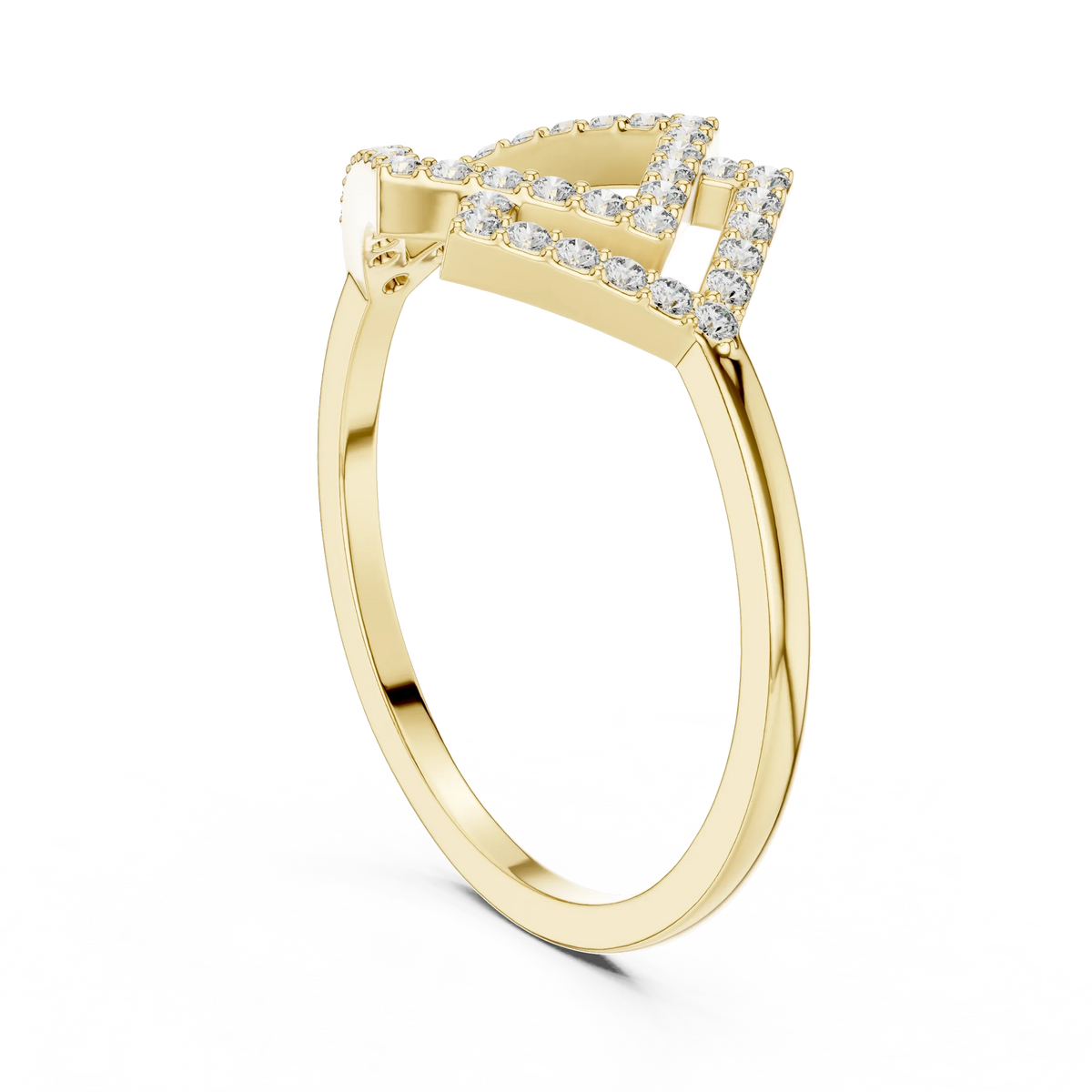 Geometric Kite Double Chevron Pavé Moissanite Ring in yellow 925 sterling silver, view 1
