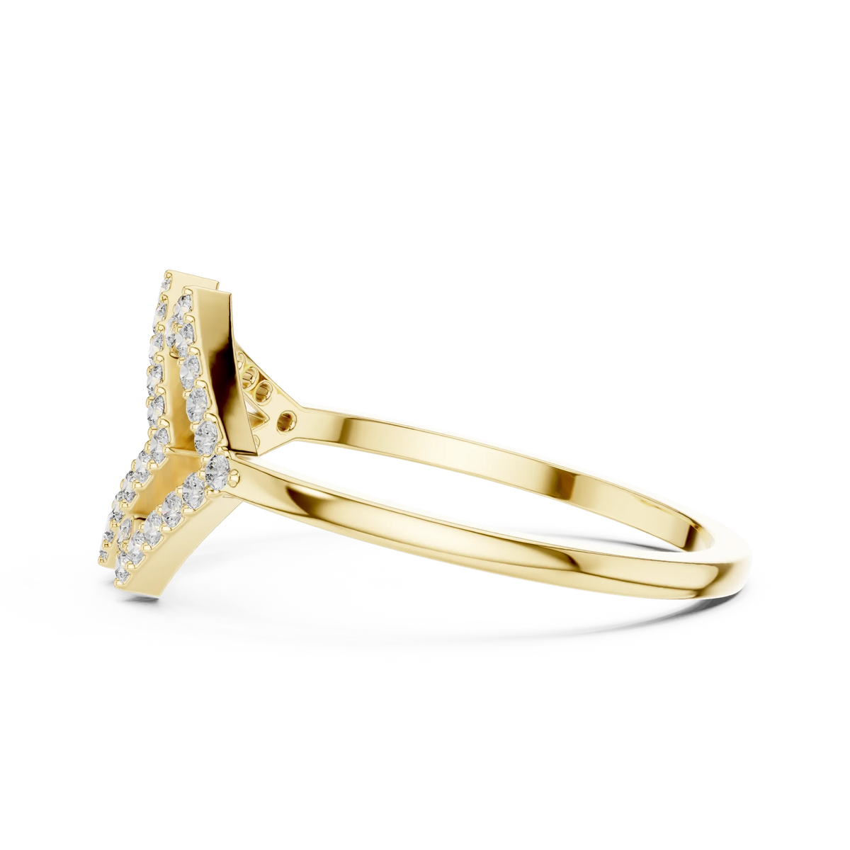 Geometric Kite Double Chevron Pavé Moissanite Ring in yellow 925 sterling silver, view 3