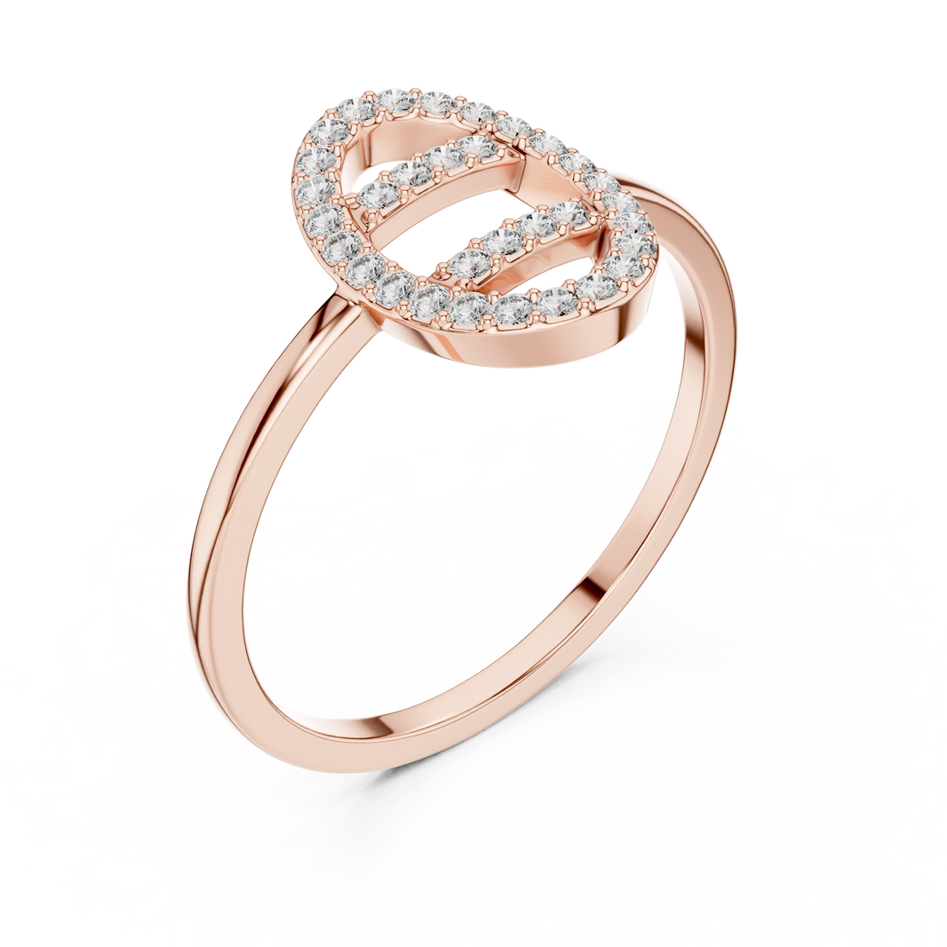Open Oval Link Twin Bar Pavé Moissanite Ring in rose 925 sterling silver, view 2