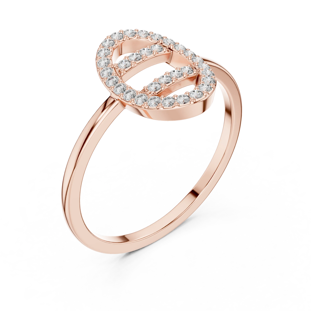Open Oval Link Twin Bar Pavé Moissanite Ring in rose 925 sterling silver, view 2