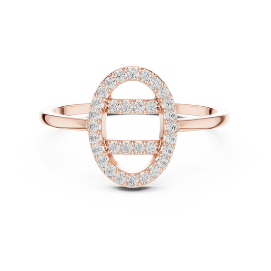 Open Oval Link Twin Bar Pavé Moissanite Ring in rose 925 sterling silver, view 4