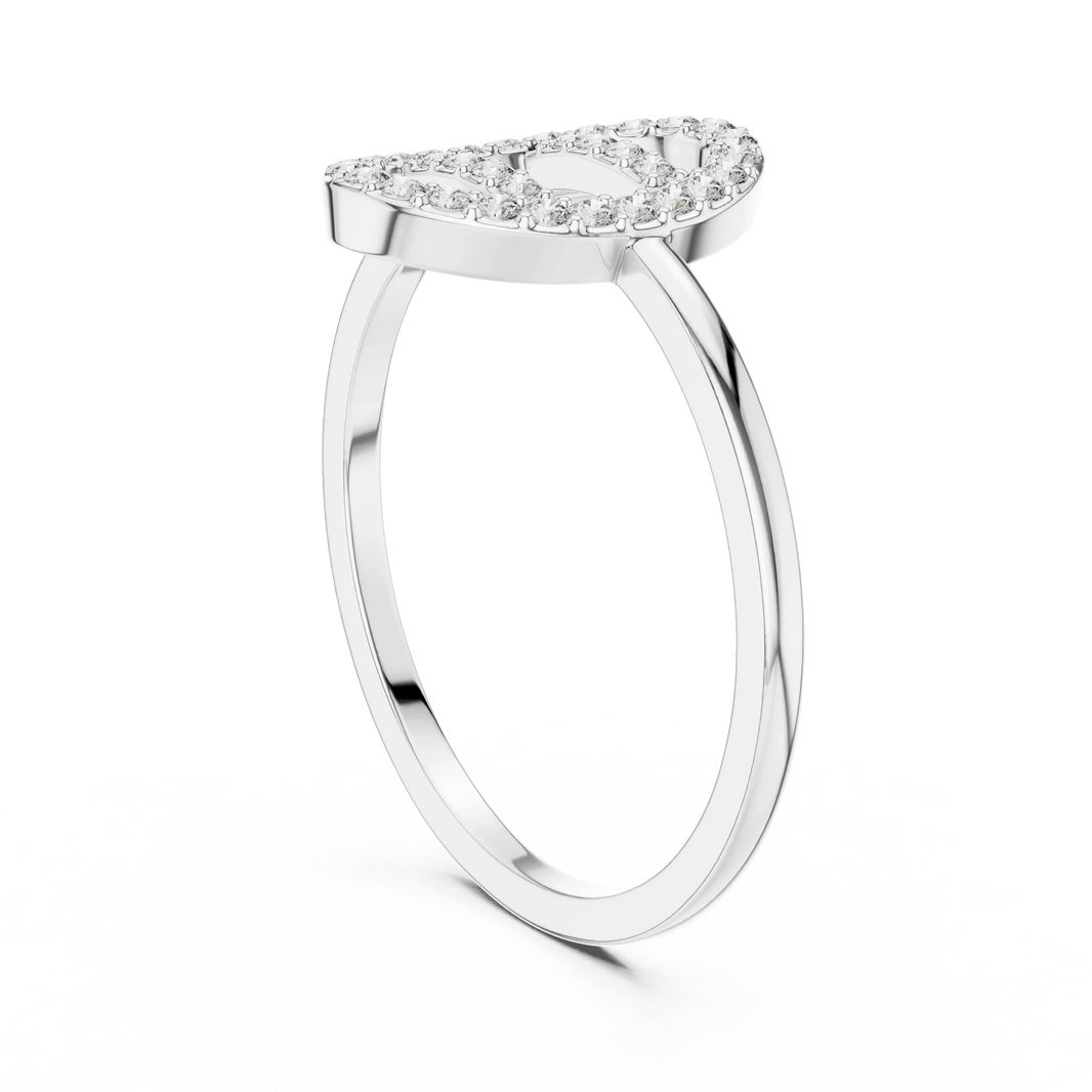 Open Oval Link Twin Bar Pavé Moissanite Ring in white 925 sterling silver, view 1