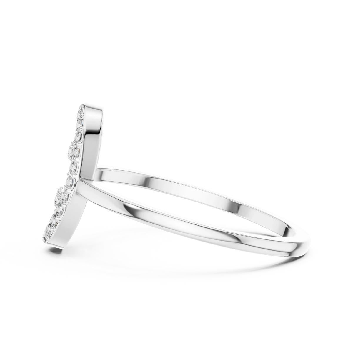 Open Oval Link Twin Bar Pavé Moissanite Ring in white 925 sterling silver, view 3