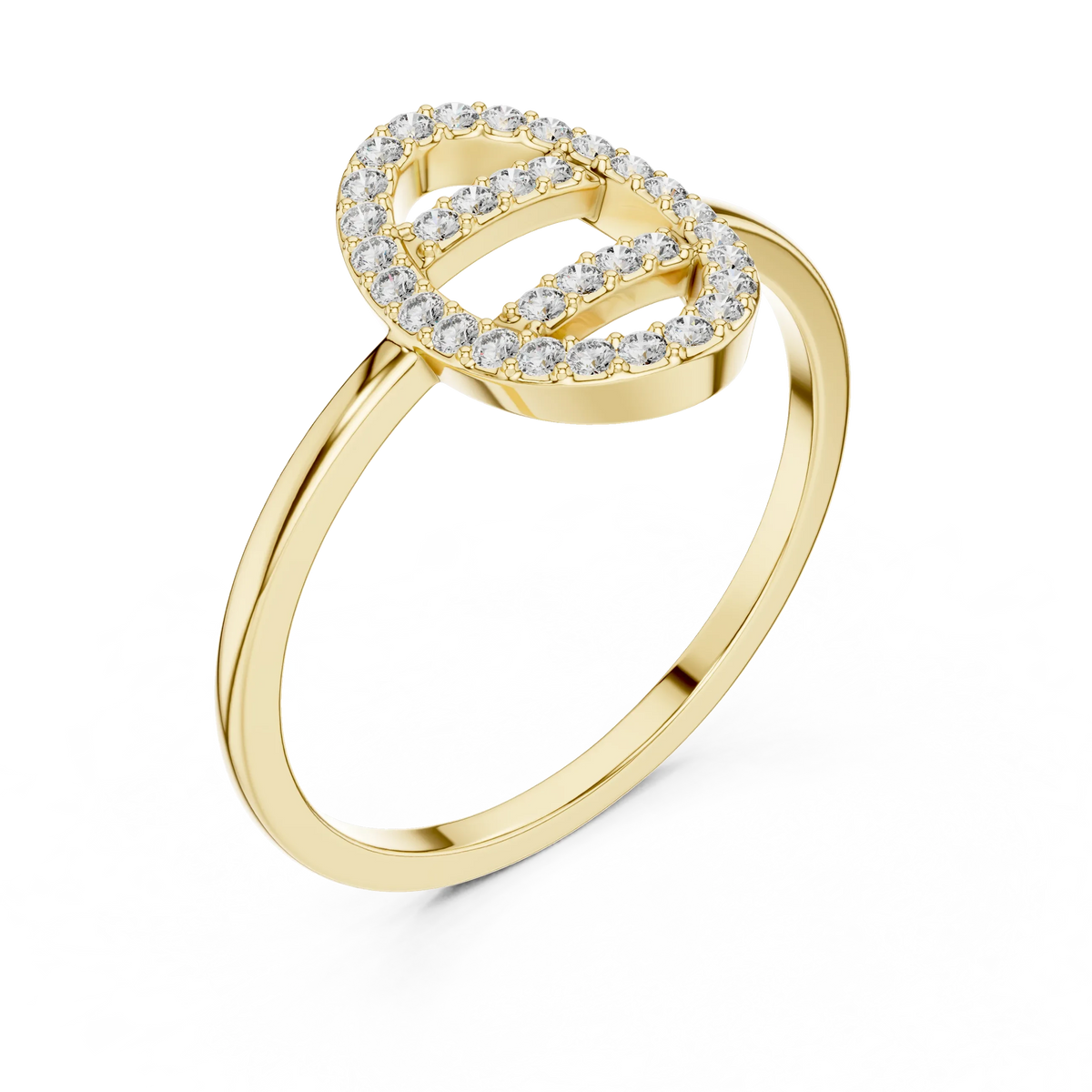 Open Oval Link Twin Bar Pavé Moissanite Ring in yellow 925 sterling silver, view 2