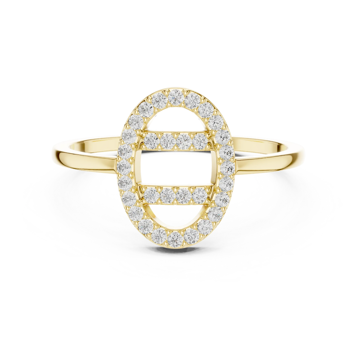 Open Oval Link Twin Bar Pavé Moissanite Ring in yellow 925 sterling silver, view 4