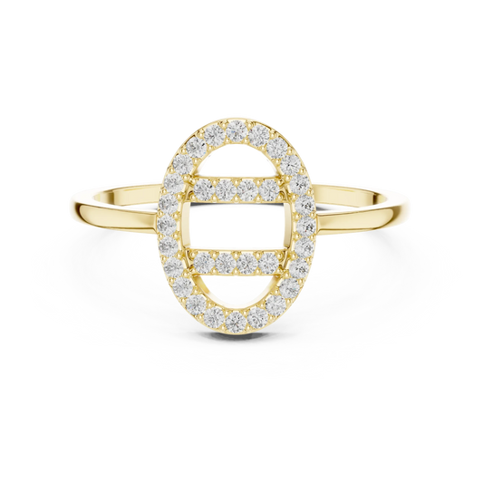 Open Oval Link Twin Bar Pavé Moissanite Ring in yellow 925 sterling silver, view 4