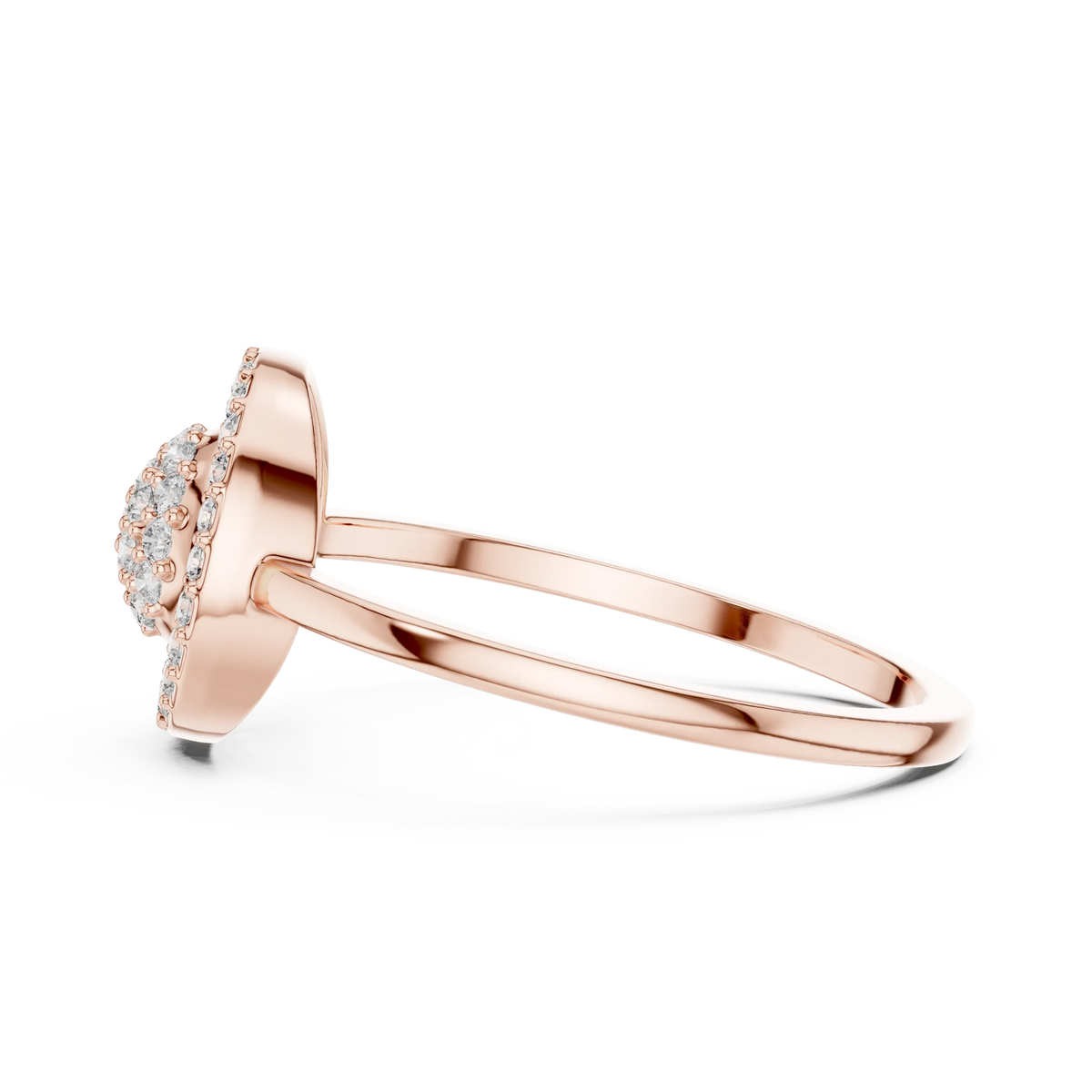 Floating Circle Halo Domed Pavé Cluster Moissanite Ring in rose 925 sterling silver, view 3