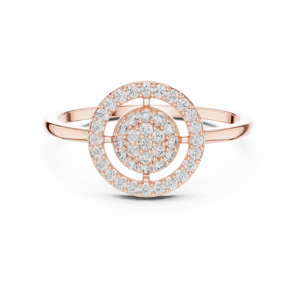 Floating Circle Halo Domed Pavé Cluster Moissanite Ring in rose 925 sterling silver, view 4