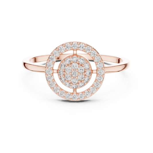 Floating Circle Halo Domed Pavé Cluster Moissanite Ring in rose 925 sterling silver, view 4