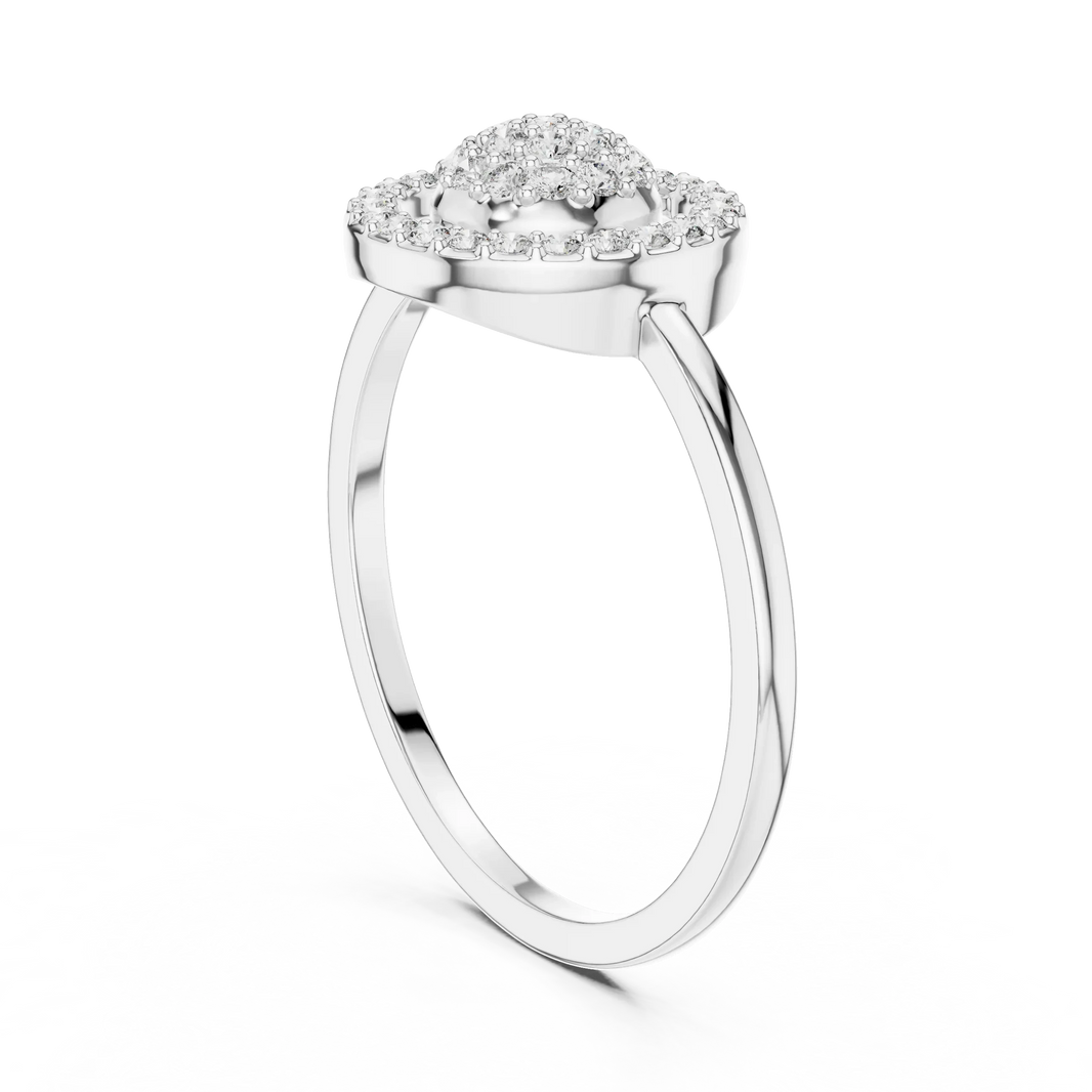 Floating Circle Halo Domed Pavé Cluster Moissanite Ring in white 925 sterling silver, view 1