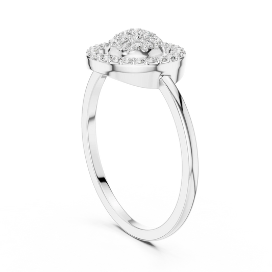 Floating Circle Halo Domed Pavé Cluster Moissanite Ring in white 925 sterling silver, view 1