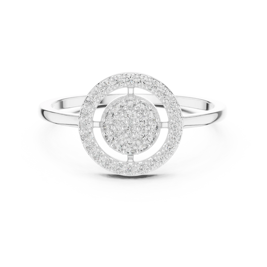Floating Circle Halo Domed Pavé Cluster Moissanite Ring in white 925 sterling silver, view 4