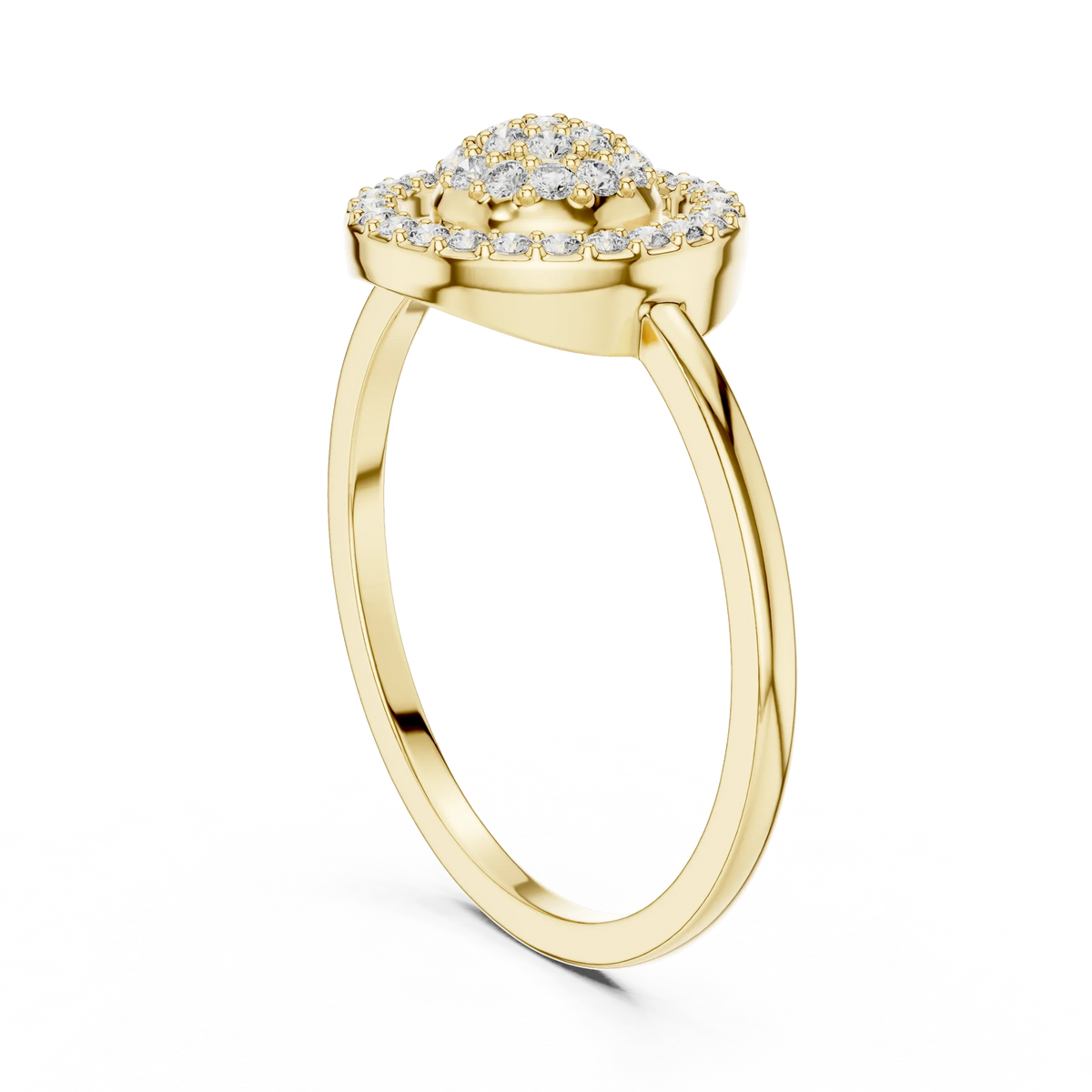 Floating Circle Halo Domed Pavé Cluster Moissanite Ring in yellow 925 sterling silver, view 1