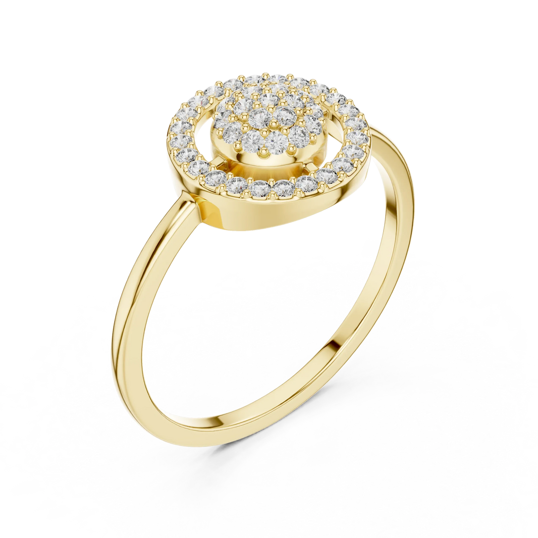 Floating Circle Halo Domed Pavé Cluster Moissanite Ring in yellow 925 sterling silver, view 2