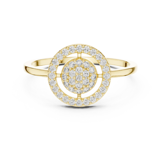 Floating Circle Halo Domed Pavé Cluster Moissanite Ring in yellow 925 sterling silver, view 4