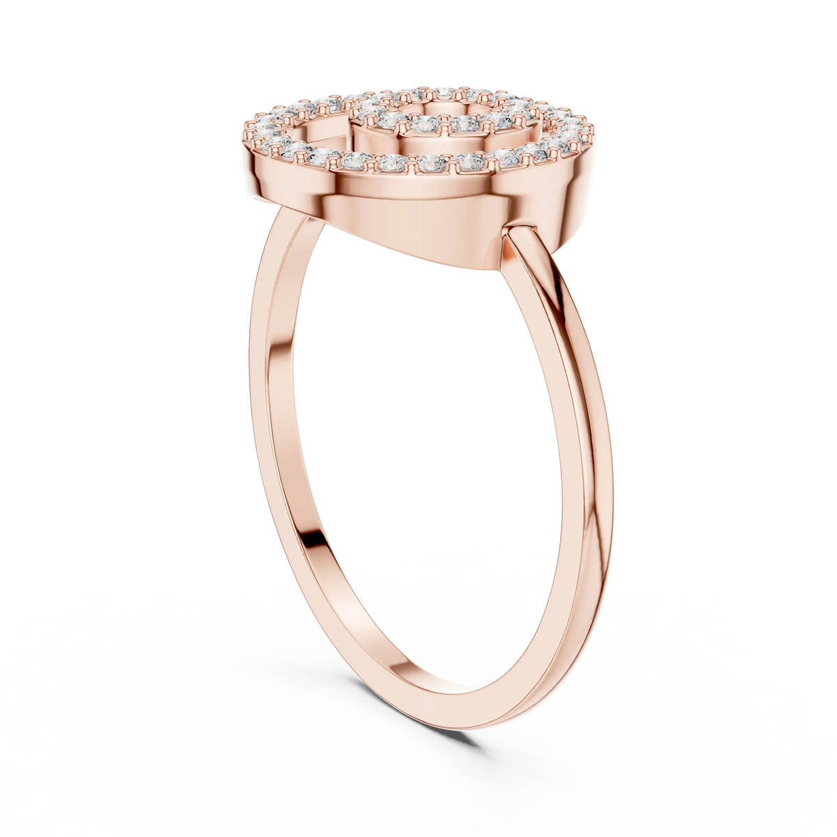 Double Open Circle Pavé Moissanite Ring in rose 925 sterling silver, view 1