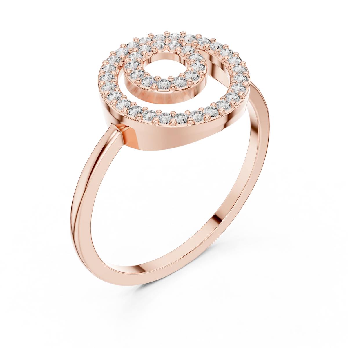 Double Open Circle Pavé Moissanite Ring in rose 925 sterling silver, view 2