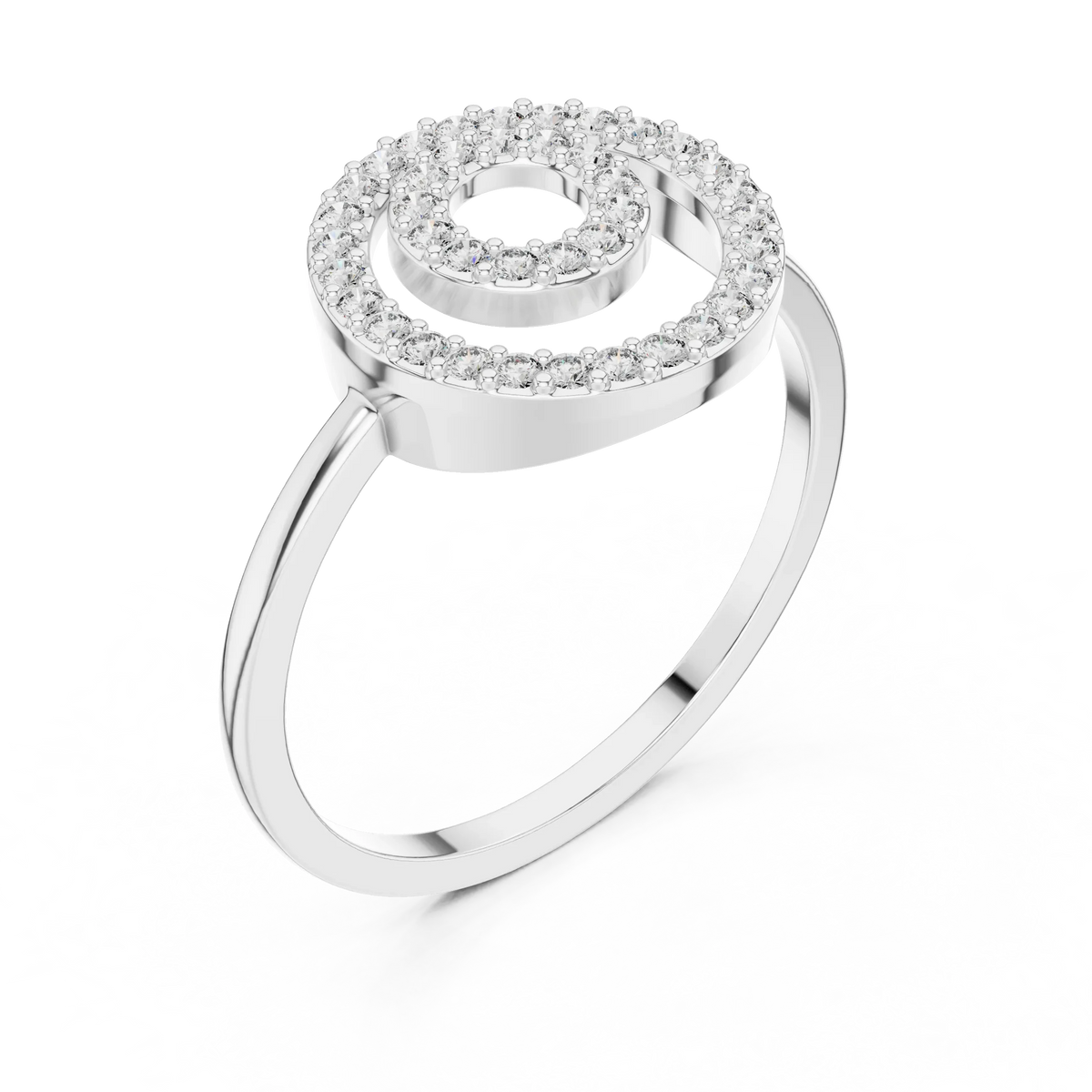 Double Open Circle Pavé Moissanite Ring in white 925 sterling silver, view 2