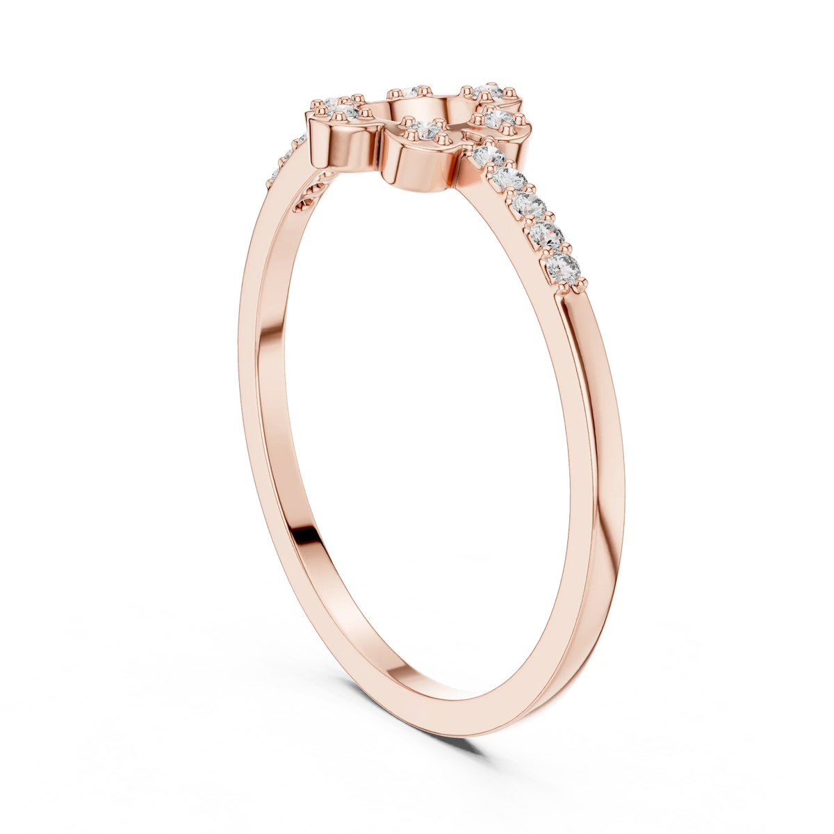 Open Six Petal Flower Pavé Shoulder Moissanite Ring in rose 925 sterling silver, view 1