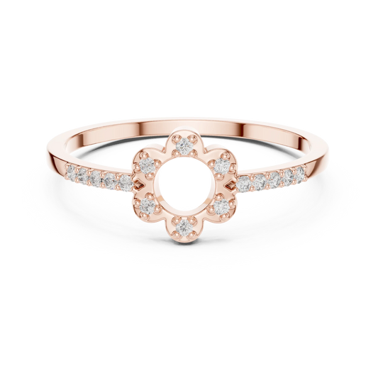 Open Six Petal Flower Pavé Shoulder Moissanite Ring in rose 925 sterling silver, view 4