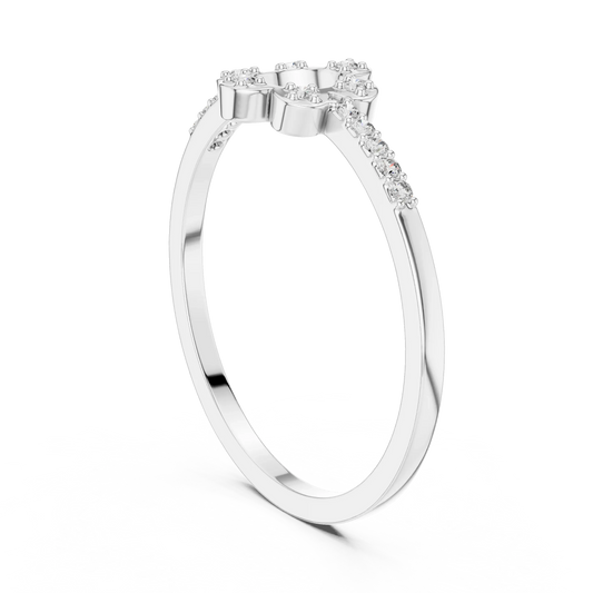 Open Six Petal Flower Pavé Shoulder Moissanite Ring in white 925 sterling silver, view 1