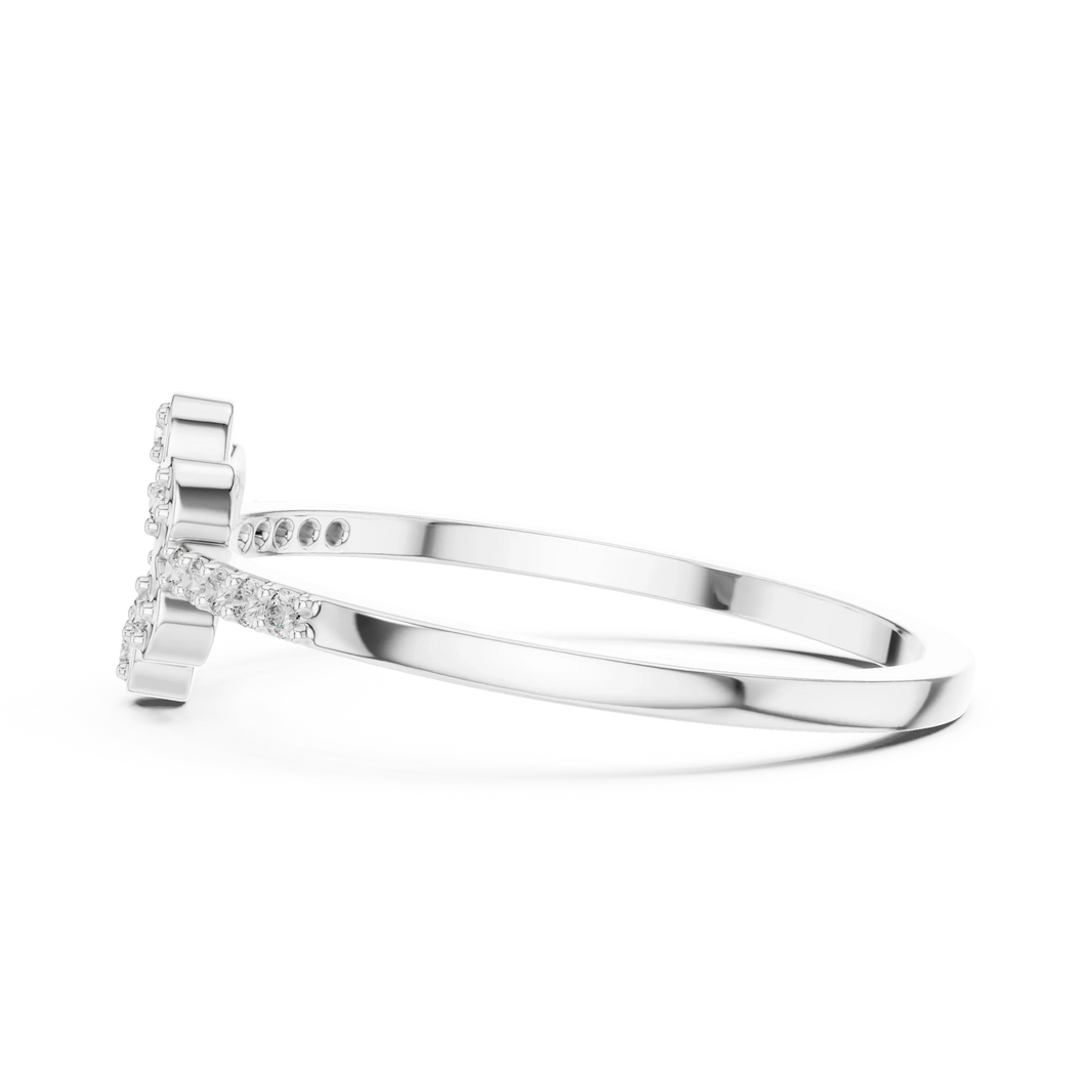 Open Six Petal Flower Pavé Shoulder Moissanite Ring in white 925 sterling silver, view 3