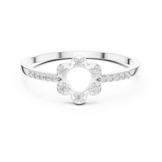 Open Six Petal Flower Pavé Shoulder Moissanite Ring in white 925 sterling silver, view 4