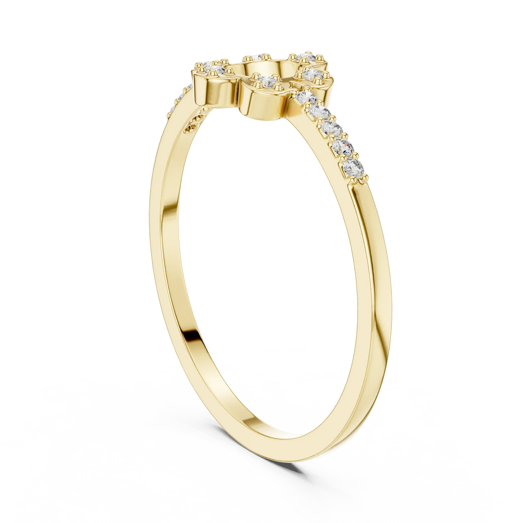 Open Six Petal Flower Pavé Shoulder Moissanite Ring in yellow 925 sterling silver, view 1