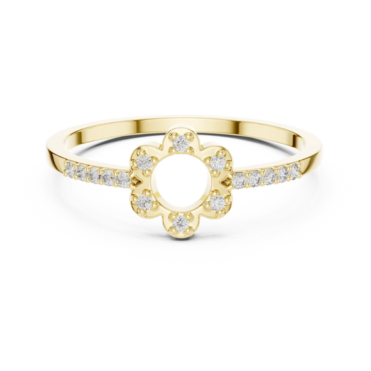 Open Six Petal Flower Pavé Shoulder Moissanite Ring in yellow 925 sterling silver, view 4