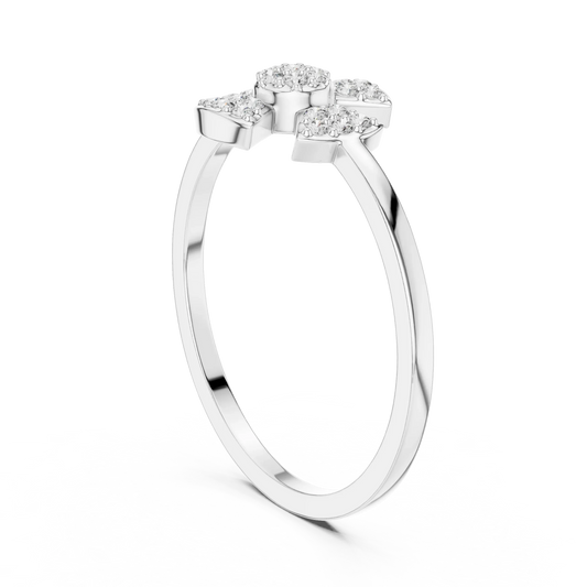 Four Petal Fan Cross Flower Pavé Moissanite Ring in white 925 sterling silver, view 1