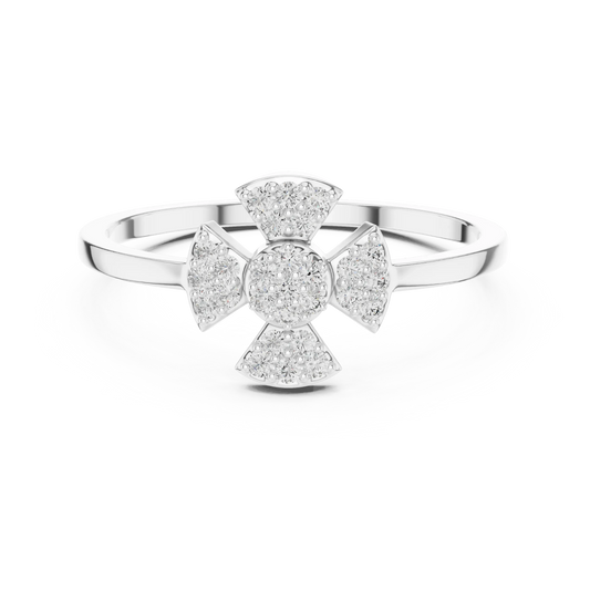Four Petal Fan Cross Flower Pavé Moissanite Ring in white 925 sterling silver, view 4