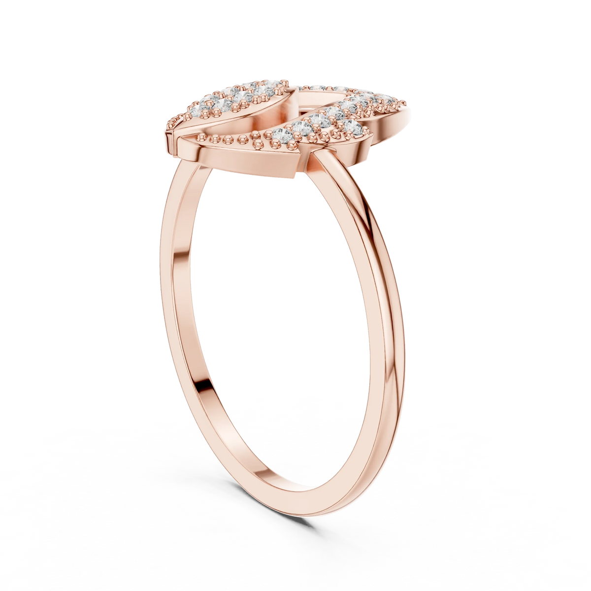Milgrain Open Lotus Bud Flame Pavé Moissanite Ring in rose 925 sterling silver, view 1