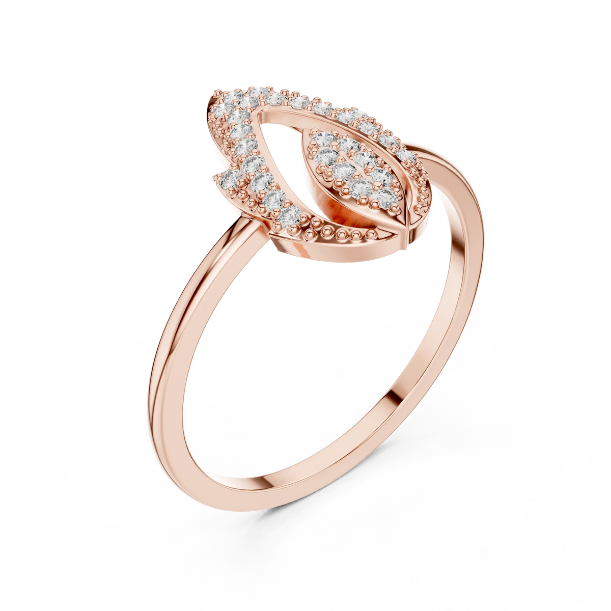 Milgrain Open Lotus Bud Flame Pavé Moissanite Ring in rose 925 sterling silver, view 2