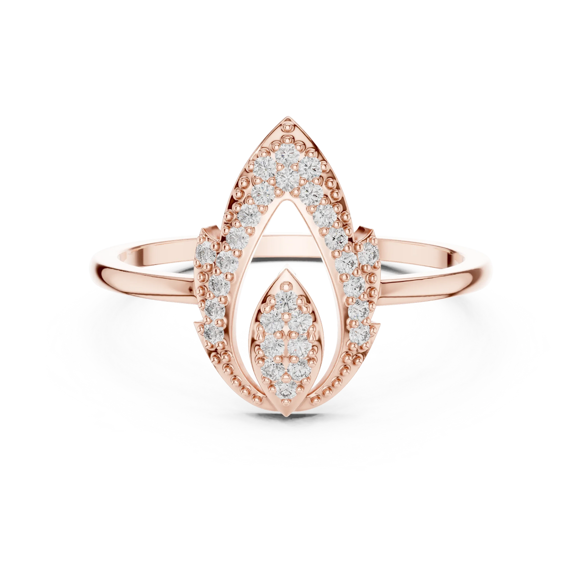 Milgrain Open Lotus Bud Flame Pavé Moissanite Ring in rose 925 sterling silver, view 4