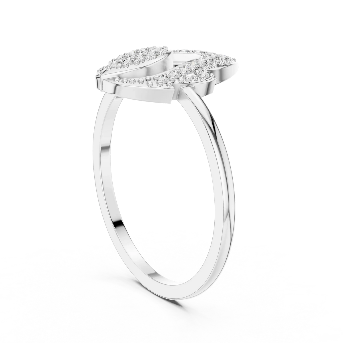 Milgrain Open Lotus Bud Flame Pavé Moissanite Ring in white 925 sterling silver, view 1