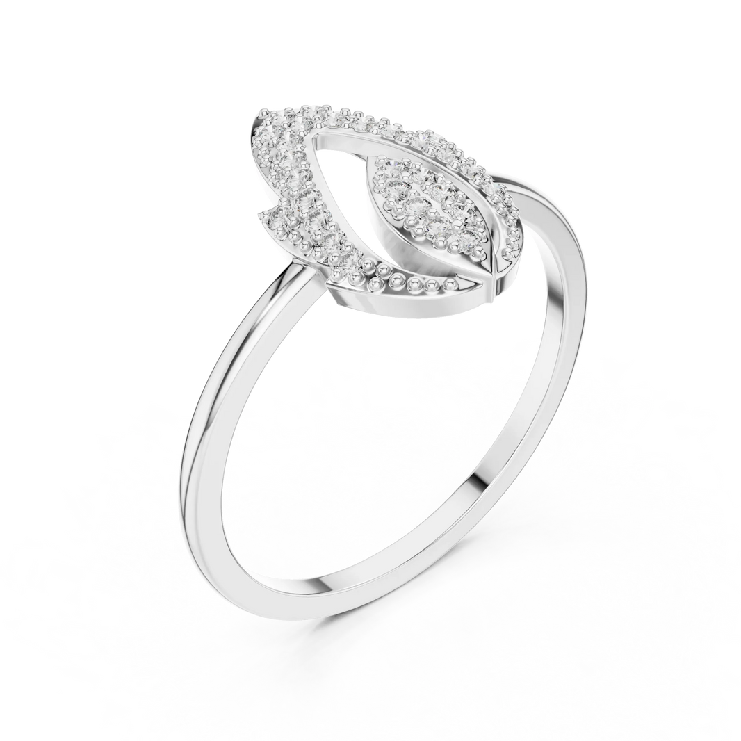 Milgrain Open Lotus Bud Flame Pavé Moissanite Ring in white 925 sterling silver, view 2