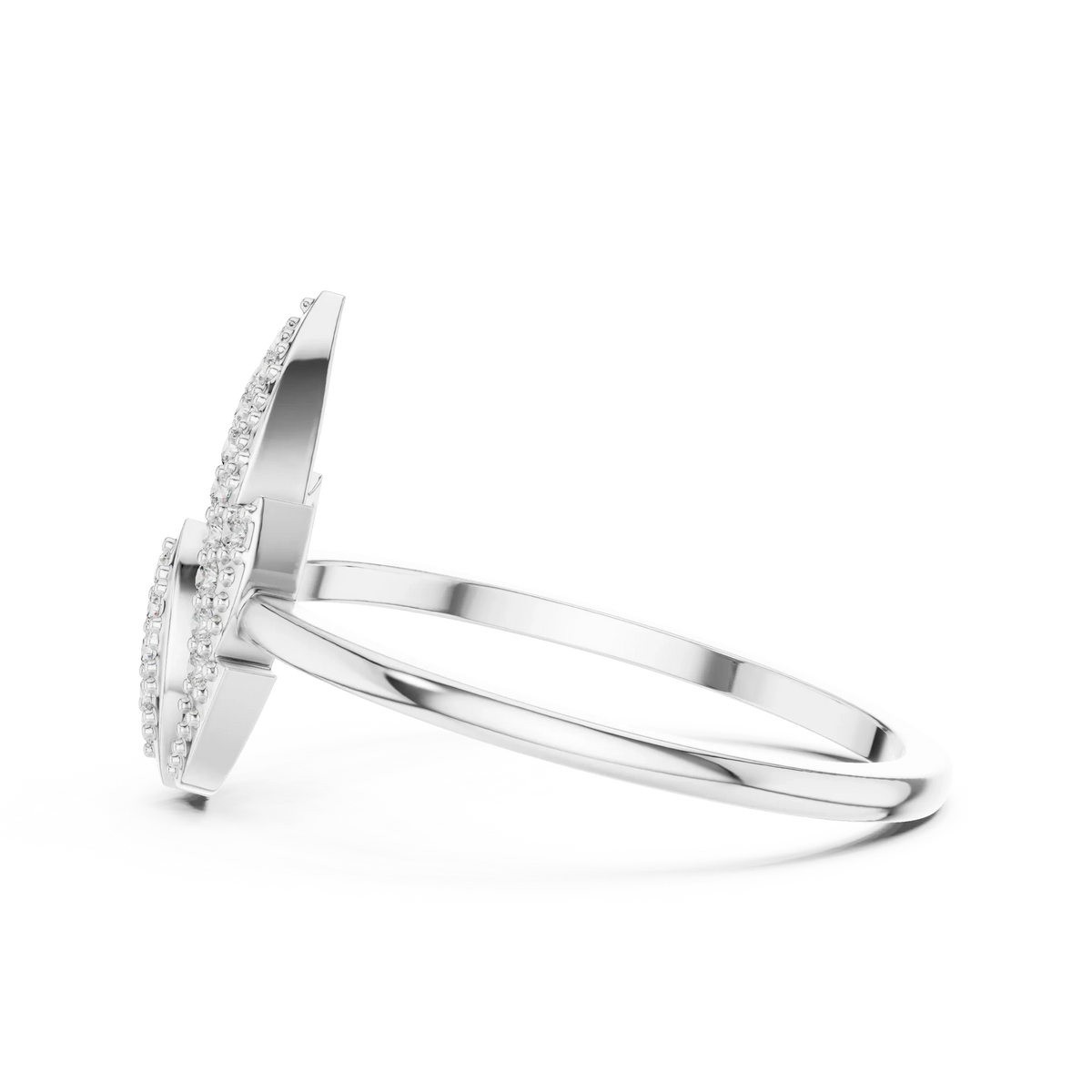 Milgrain Open Lotus Bud Flame Pavé Moissanite Ring in white 925 sterling silver, view 3
