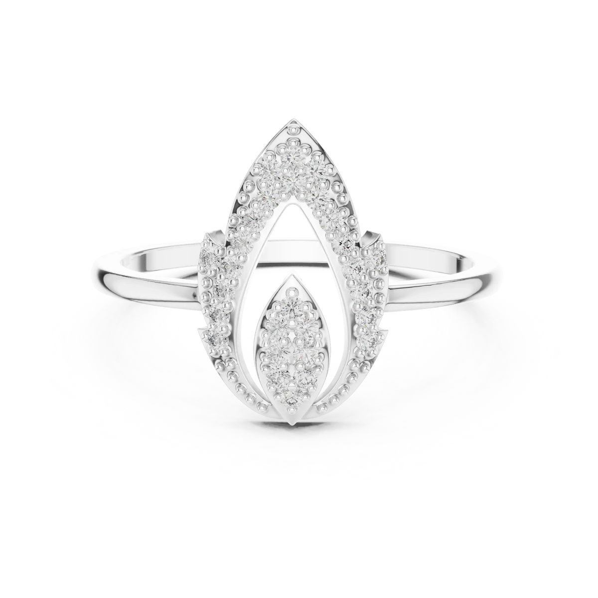 Milgrain Open Lotus Bud Flame Pavé Moissanite Ring in white 925 sterling silver, view 4