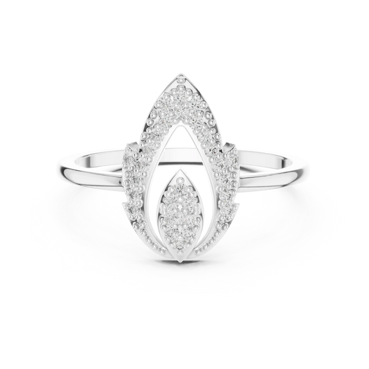 Milgrain Open Lotus Bud Flame Pavé Moissanite Ring in white 925 sterling silver, view 4