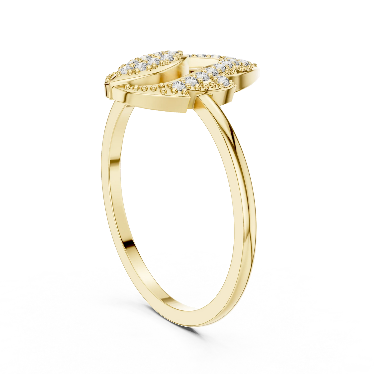 Milgrain Open Lotus Bud Flame Pavé Moissanite Ring in yellow 925 sterling silver, view 1