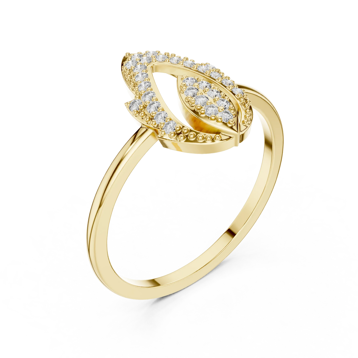 Milgrain Open Lotus Bud Flame Pavé Moissanite Ring in yellow 925 sterling silver, view 2