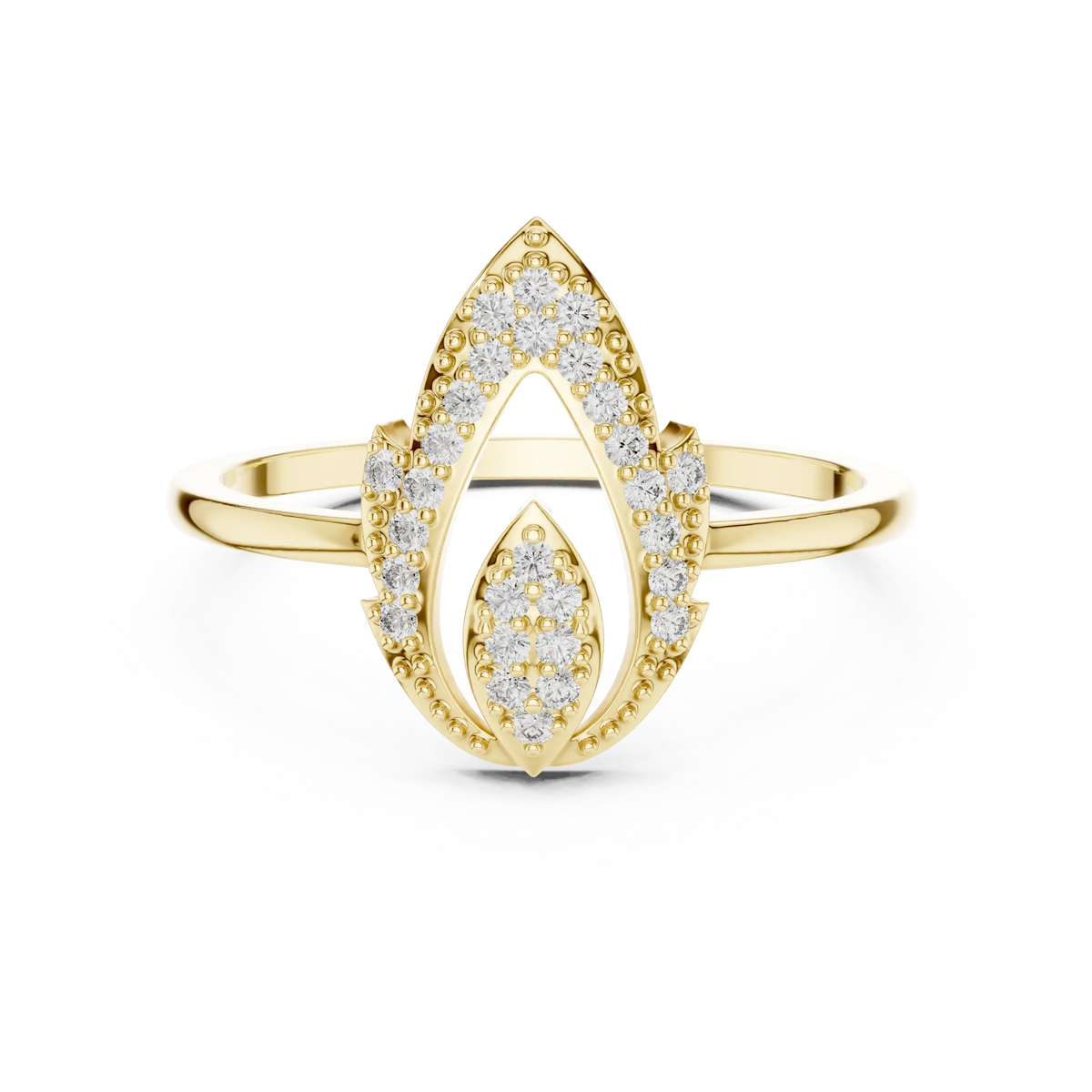 Milgrain Open Lotus Bud Flame Pavé Moissanite Ring in yellow 925 sterling silver, view 4