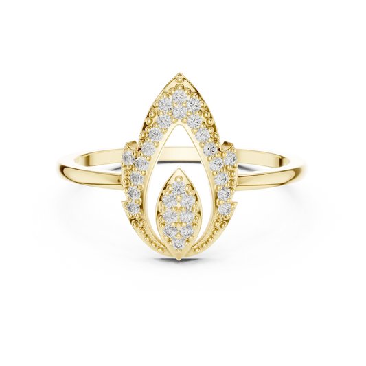 Milgrain Open Lotus Bud Flame Pavé Moissanite Ring in yellow 925 sterling silver, view 4