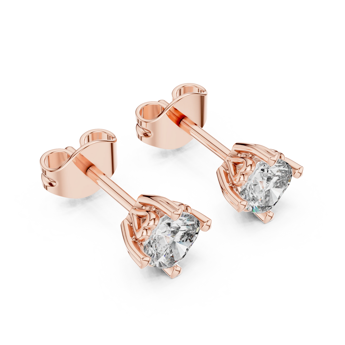 Cushion Moissanite Heart Prong Stud Earrings in rose 925 sterling silver, view 2