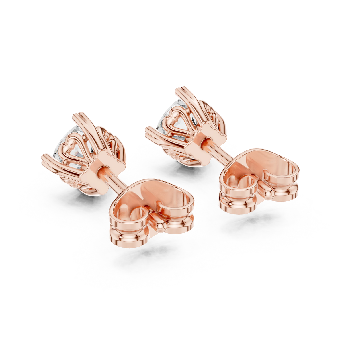 Cushion Moissanite Heart Prong Stud Earrings in rose 925 sterling silver, view 3