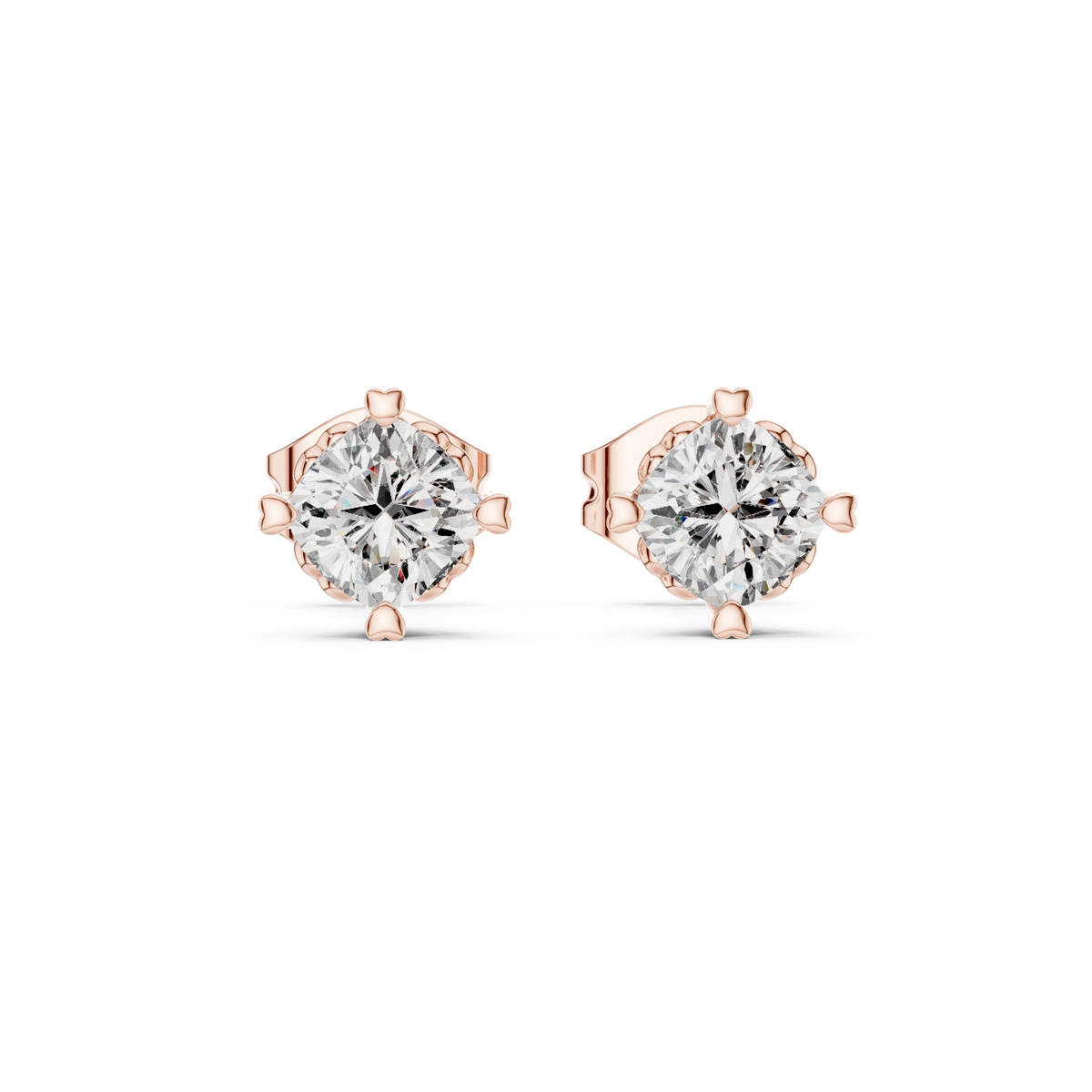 Cushion Moissanite Heart Prong Stud Earrings in rose 925 sterling silver, view 4